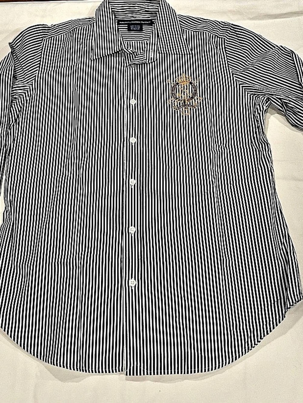 Polo Ralph Lauren Classic Fit Crest Striped Poplin Shirt Blue & White Large